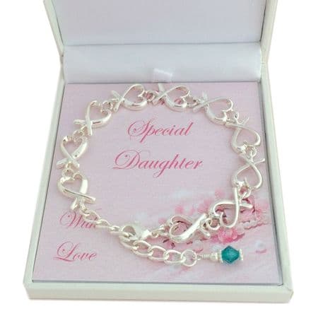 Hearts Bracelet with Birthstone, Gift for Mum, Daughter etc