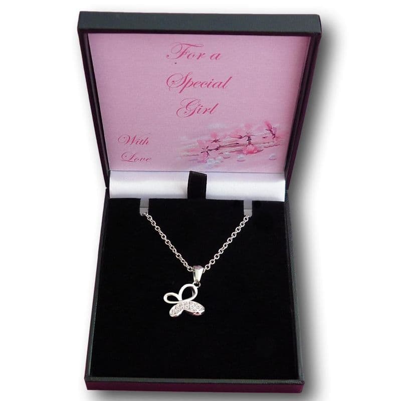 High Quality Silver Steel Girl's Butterfly Necklace | Jewels 4 Girls