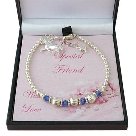 Horse and Birthstones Bracelet, Fluted Beads, Gift for Friend, Sister, Niece