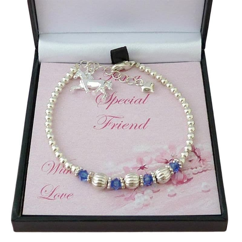 Horse and Birthstones Bracelet, Fluted Beads, Gift for Friend, Sister, Niece | Jewels 4 Girls