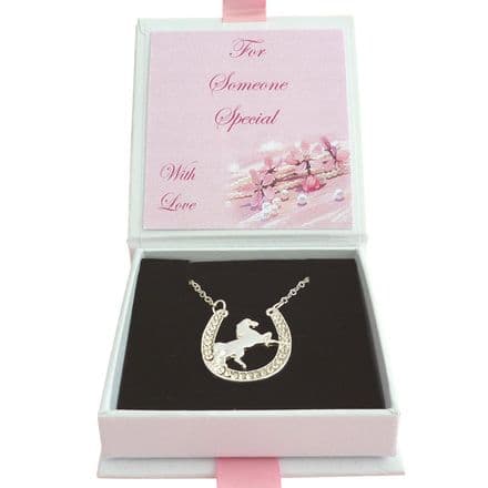 Horse in Horseshoe Necklace, Gift for Pony/Horse Lover.