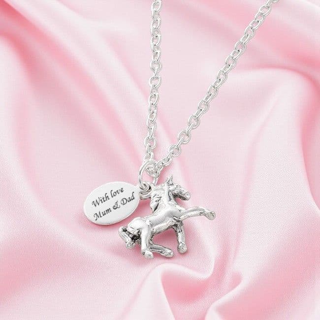 Horse Necklace Personalised with Engraved Tag Jewels Girls