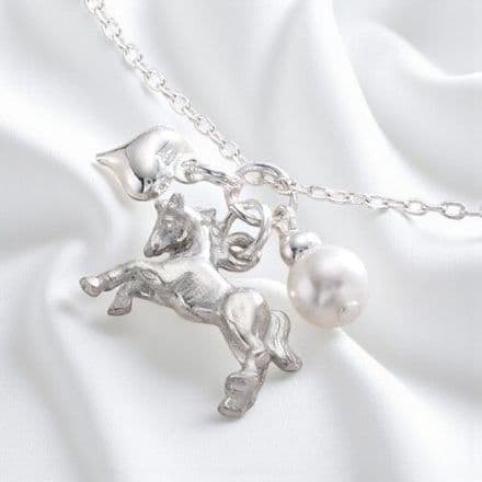 Horse, Pearl & Puffed Heart Necklace