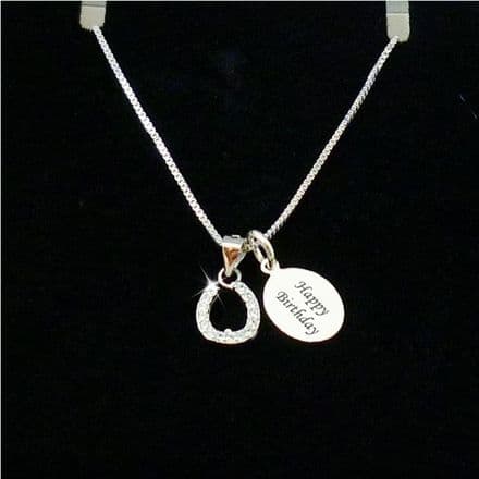 Horseshoe Birthday Necklace with Engraved Tag. Sterling Silver