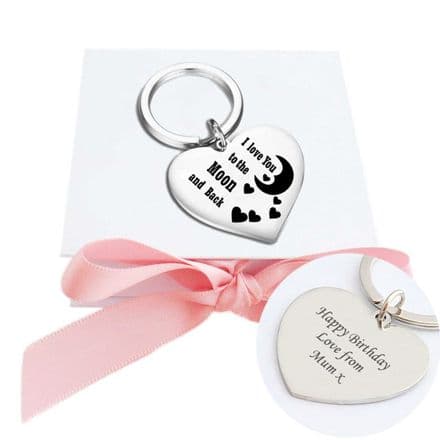 I Love You To the Moon and Back, Personalised Keyring, Gift Boxed.