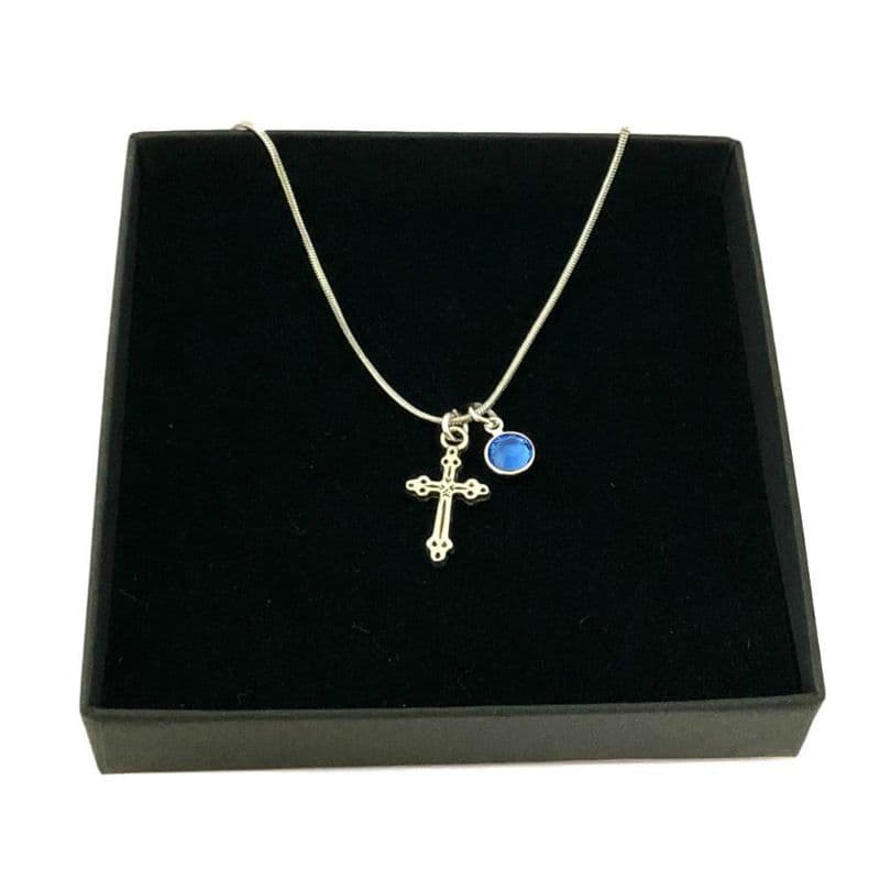 Inexpensive Cross Necklace with Birthstone | Jewels 4 Girls