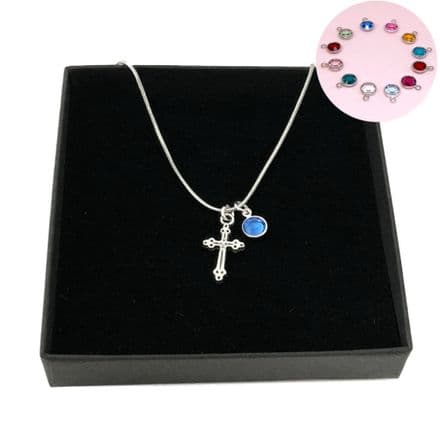 Inexpensive Cross Necklace with Birthstone