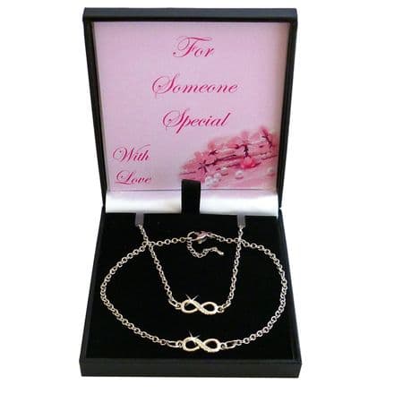 Infinity Jewellery Set, Necklace & Bracelet, Special Gift Box