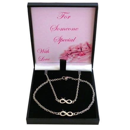 Infinity Jewellery Set, Necklace & Bracelet, Special Gift Box