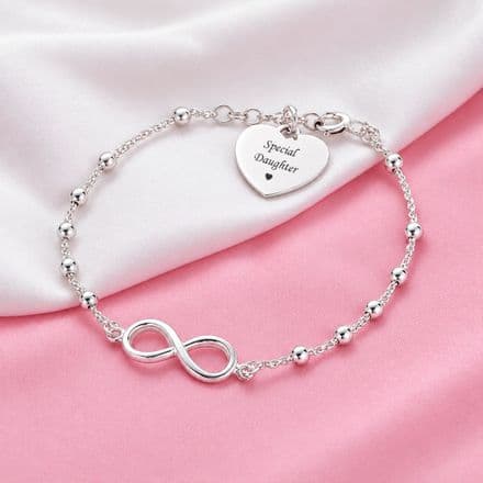 Infinity Link Bracelet for Special Daughter, Stg Silver with Engraving