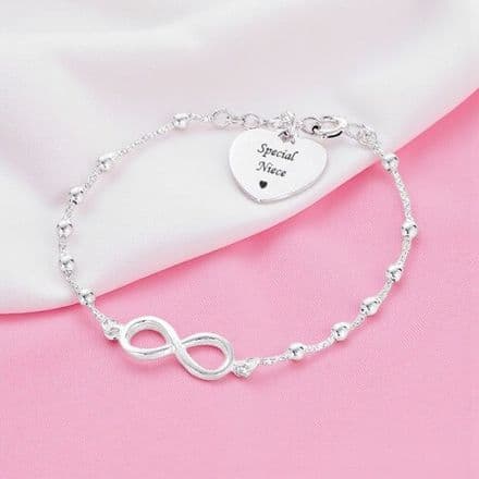 Infinity Link Bracelet for Special Niece, Stg Silver with Engraving