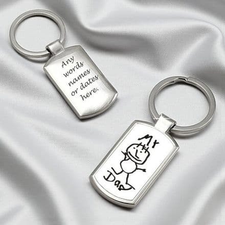 Keyring with Child's Drawing and Engraving on Back.