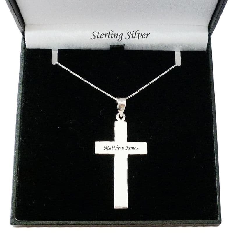 Large Engraved Solid Silver Cross Necklace | Jewels 4 Girls