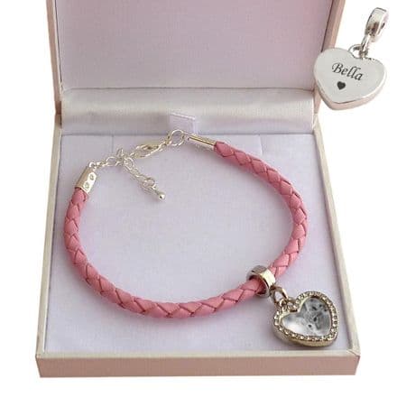 Leather Bracelet with Permanent Photo and Engraving, Pink or Black