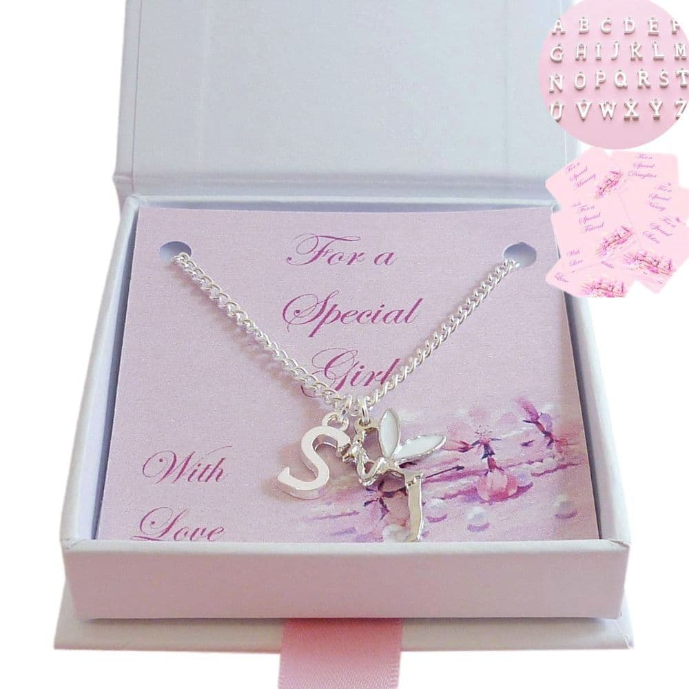 Letter and Tinkerbell Fairy Necklace for Girls, Gift for Daughter