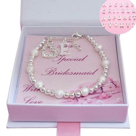 Letter Charm Bracelet in Gift Box for Bridesmaid, Flower Girl, Maid of Honour