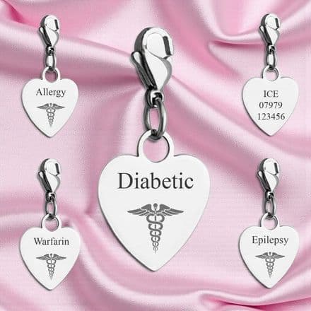 Medical Charm, Personalised Engraving! SOS, Alert, Diabetes