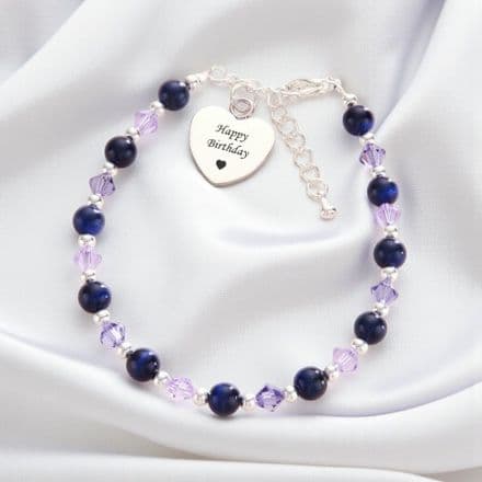 Midnight Navy & Tanzanite Crystal Bracelet with Engraving