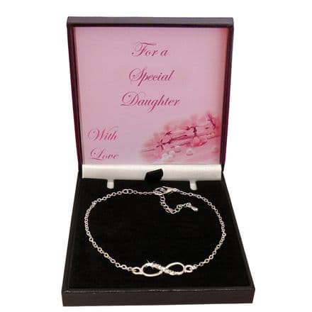 Minimalist Infinity Symbol Bracelet with CZ Crystals, Gift Boxed