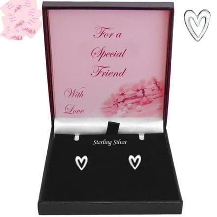 Modern Heart Earrings, 925 Silver, Gift Box for Granddaughter, Daughter, Bridesmaid...