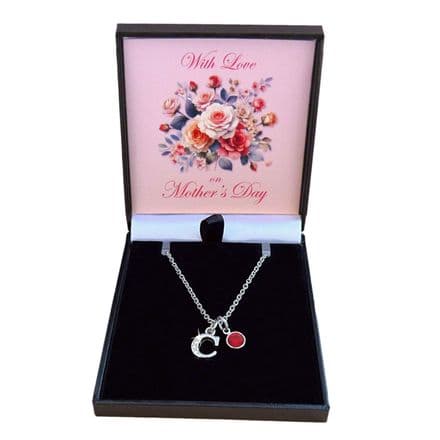Mother's Day Gift. Necklace with Birthstone and Any Initial Pendant