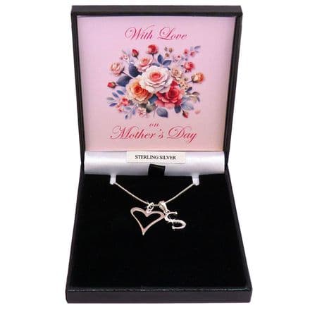 Mother's Day Necklace for Women, Sparkling .925 Sterling Silver Letter, Open Heart Necklace