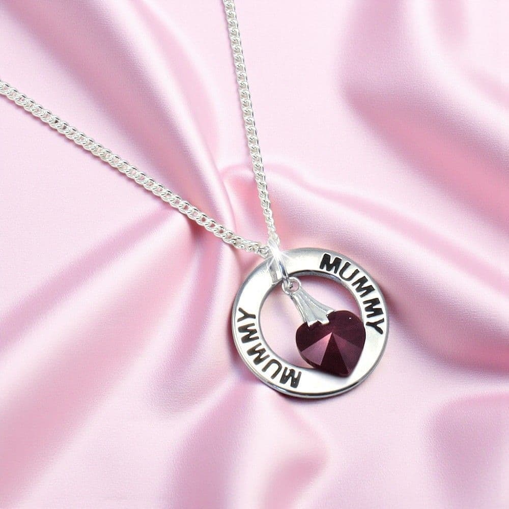 Mum or Mummy Ring Necklace with Birthstone Heart | Jewels 4 Girls