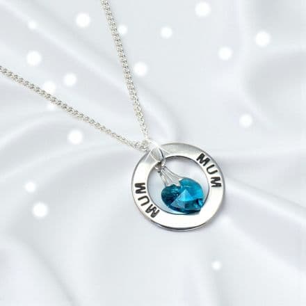 Mum or Mummy Ring Necklace with Birthstone Heart