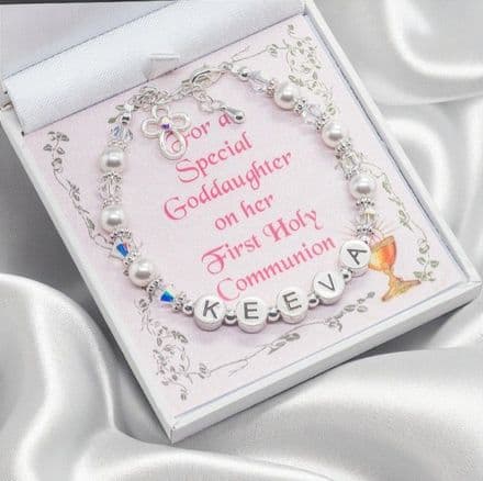 Name Bracelet for First Holy Communion, Choice of Card