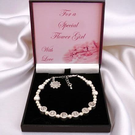 Name Bracelet, Personalised for a Flower Girl, Gift, Wedding Party Thank You