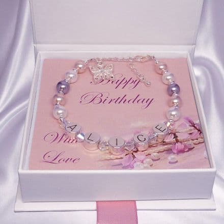 Name Bracelet with Pearls for a Girl, Personalised Birthday Gift