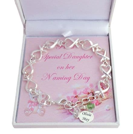 Naming Day Bracelet with Engraved Tag & Birthstone