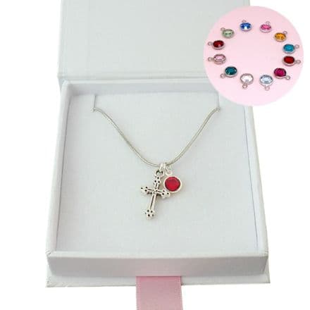 Necklace with Cross, Birthstone and Card
