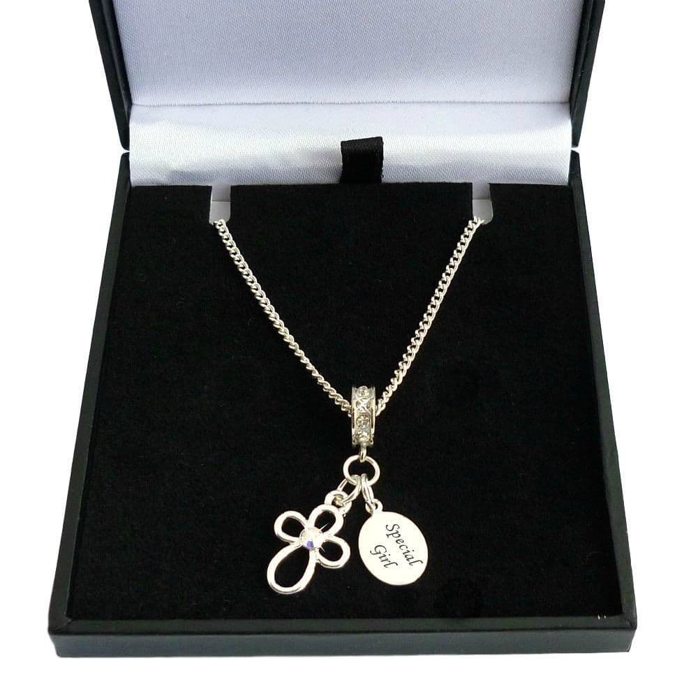 Open Cross Christening Day Necklace with Engraving | Jewels 4 Girls