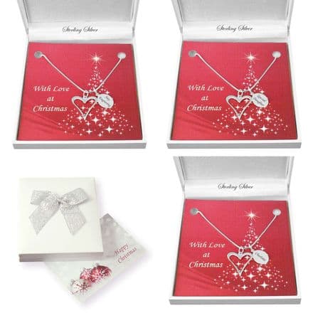 Open Heart Necklace with Engraved Silver Tag for Christmas