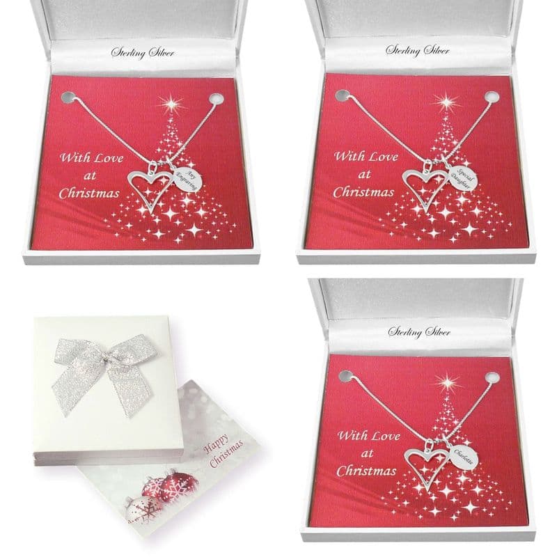 Open Heart Necklace with Engraved Silver Tag for Christmas | Jewels 4 Girls