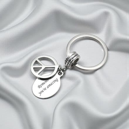 Peace Symbol Keyring with Engraving