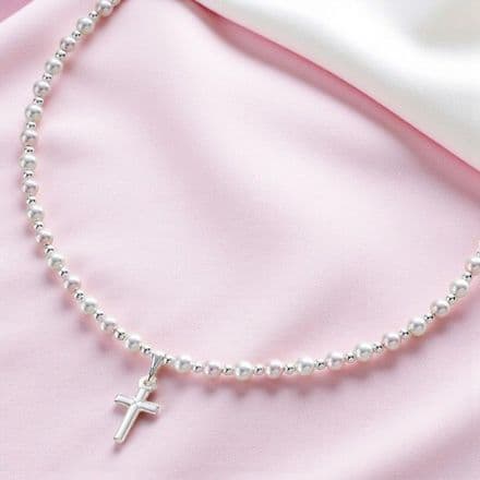 Pearl and Cross Baptism Necklace
