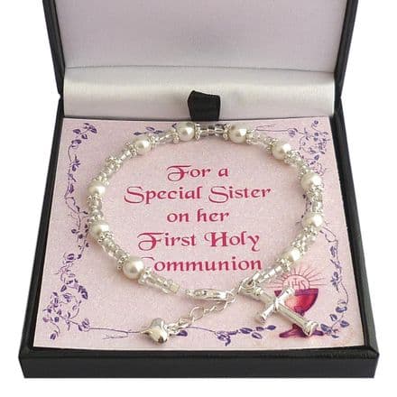 Pearl Bracelet for First Communion with Card Choice