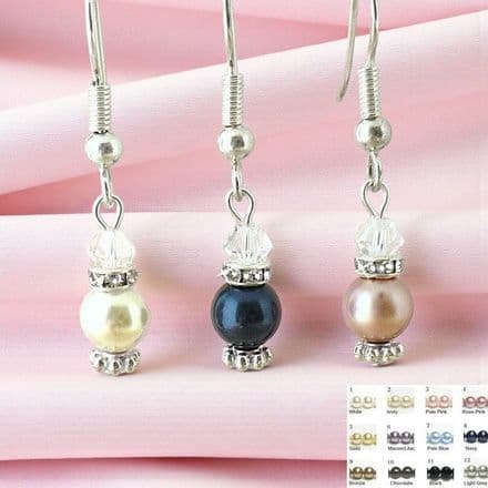 Pearl & Crystal Drop Earrings, Many Pearl Colours