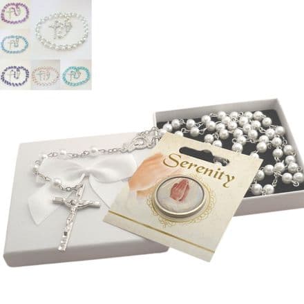 Pearl Rosary Beads for Girls or Boys, Serenity Prayer, Gift set, Rosary Necklace