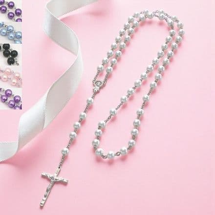Pearl Rosary Beads in Gift Pouch, Various Colours