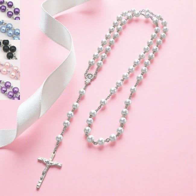 Pearl Rosary Beads in Gift Pouch, Various Colours | Jewels 4 Girls