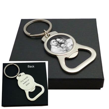 Permanent Photo Bottle Opener Keyring with Engraving.