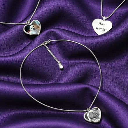 Permanent Photo Heart Necklace, Engraving on the Back