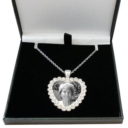Permanent Photo Heart Necklace, Framed with Sparkling Crystals
