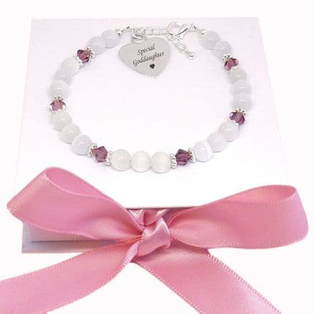 Personalised Birthstone and Cats Eye Bracelet for Goddaughter
