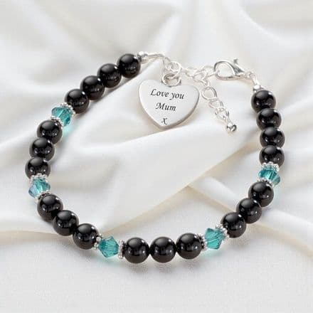 Personalised Birthstone Bracelet with Black Pearls