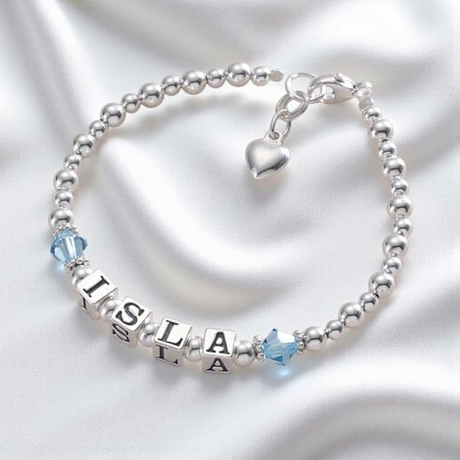 Birthstone Silver Bracelet With Children's Names Sterling