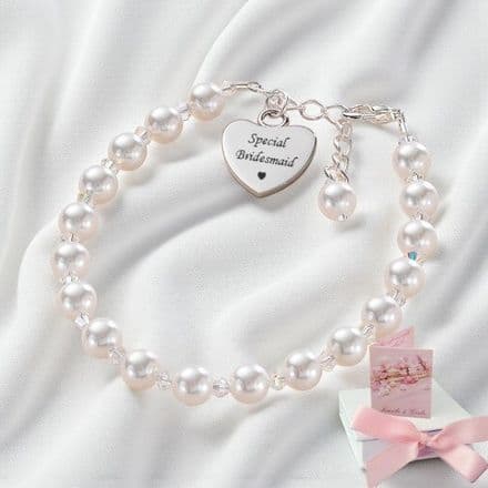 Personalised Bracelet for a Bridesmaid with White Pearls, Your Choice of Engraving